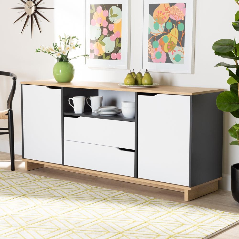 BAXTON STUDIO REED MID-CENTURY MODERN MULTICOLOR 2-DOOR WOOD DINING ROOM SIDEBOARD