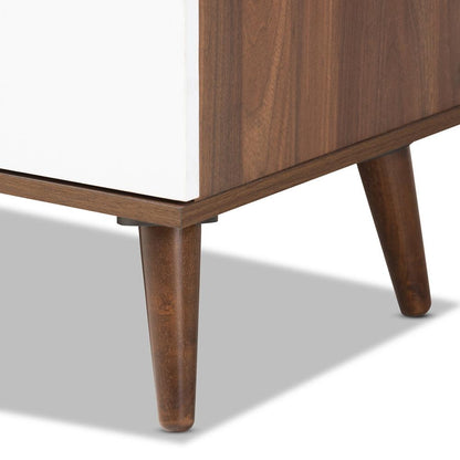 BAXTON STUDIO QUINN MID-CENTURY MODERN TWO-TONE WHITE AND WALNUT FINISHED 2-DOOR WOOD DINING ROOM SIDEBOARD