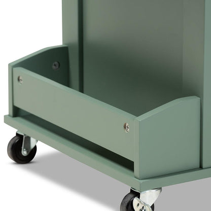 BAXTON STUDIO DORTHY COASTAL AND FARMHOUSE TWO-TONE DARK GREEN AND NATURAL WOOD KITCHEN STORAGE CART