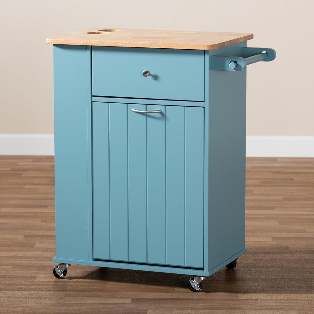 BAXTON STUDIO LIONA MODERN AND CONTEMPORARY SKY BLUE FINISHED WOOD KITCHEN STORAGE CART