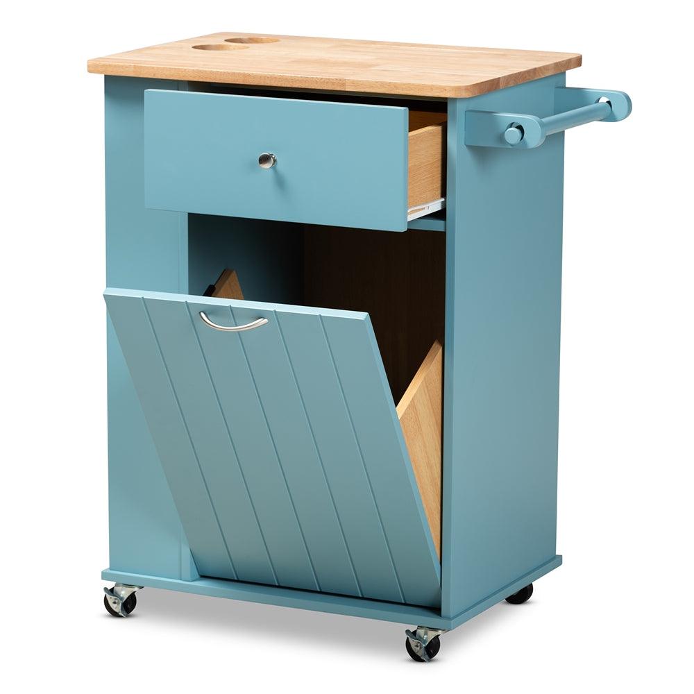 BAXTON STUDIO LIONA MODERN AND CONTEMPORARY SKY BLUE FINISHED WOOD KITCHEN STORAGE CART