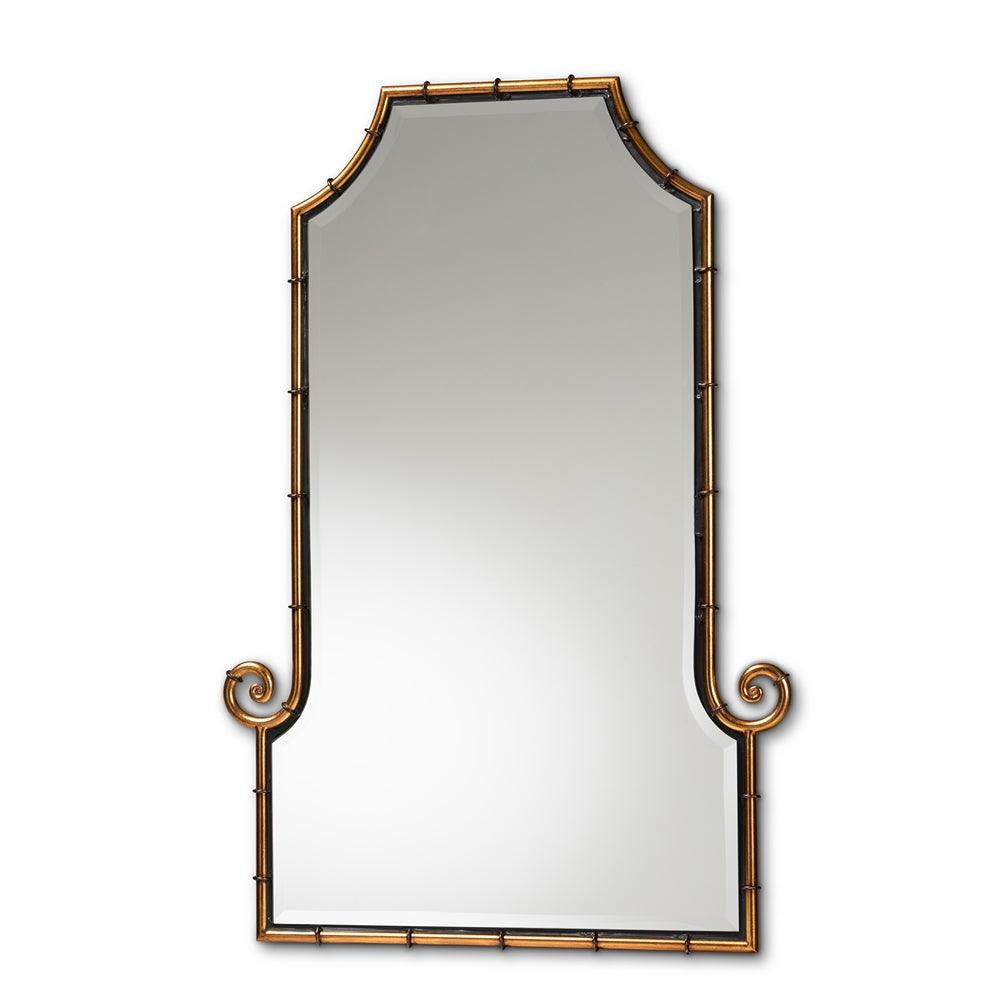 BAXTON STUDIO LAYAN GLAMOUROUS HOLLYWOOD REGENCY STYLE GOLD FINISHED METAL BAMBOO INSPIRED ACCENT WALL MIRROR