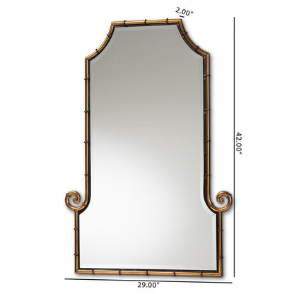 BAXTON STUDIO LAYAN GLAMOUROUS HOLLYWOOD REGENCY STYLE GOLD FINISHED METAL BAMBOO INSPIRED ACCENT WALL MIRROR