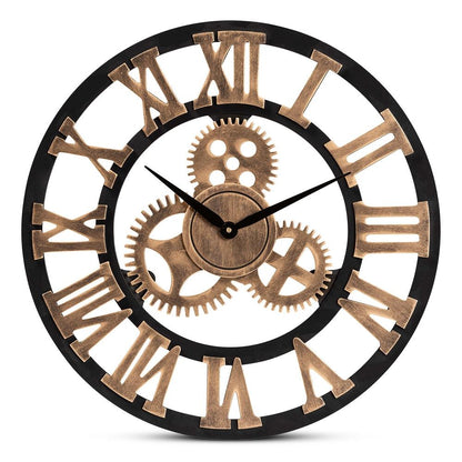 BAXTON STUDIO RANDOLPH INDUSTRIAL VINTAGE STYLE BLACK AND DISTRESSED BROWN FINISHED WOOD WALL CLOCK