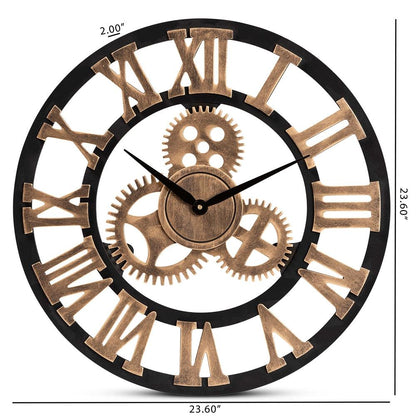 BAXTON STUDIO RANDOLPH INDUSTRIAL VINTAGE STYLE BLACK AND DISTRESSED BROWN FINISHED WOOD WALL CLOCK