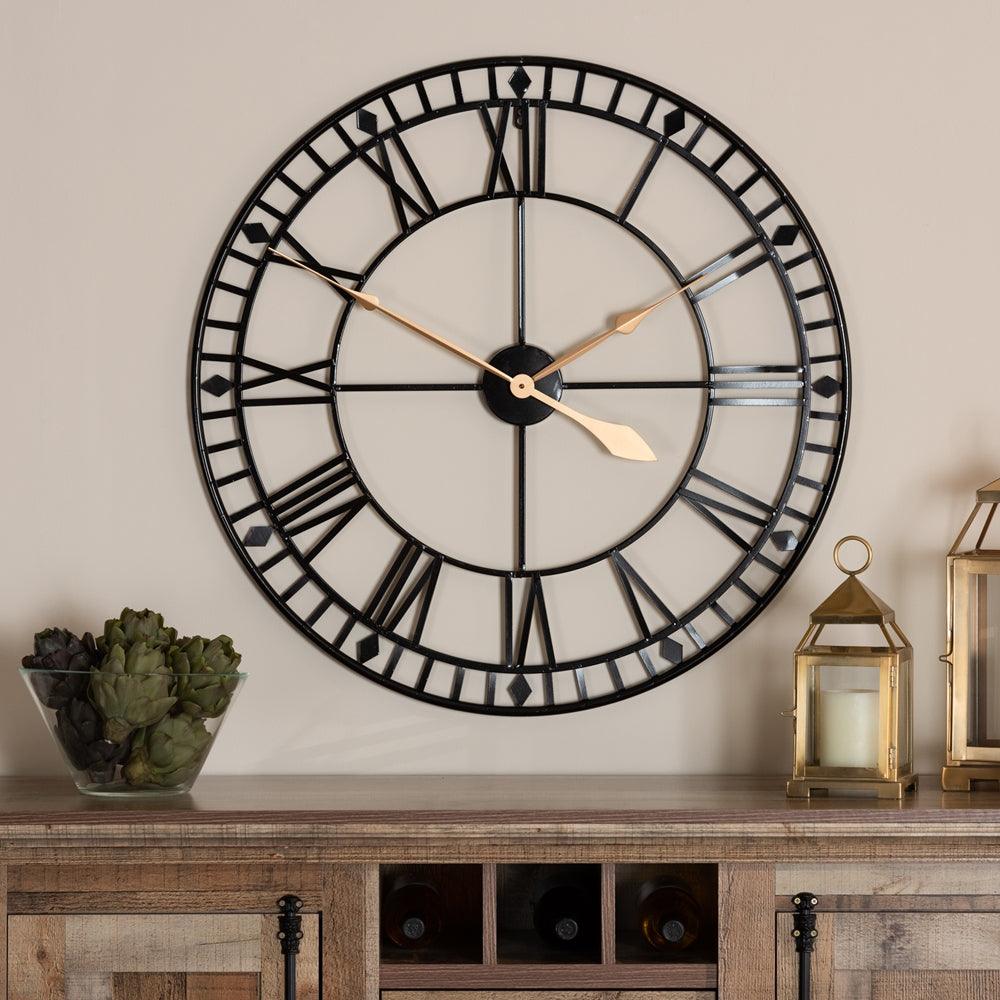 BAXTON STUDIO JANETTE CLASSIC CONTEMPORARY BLACK AND GOLD FINISHED METAL WALL CLOCK