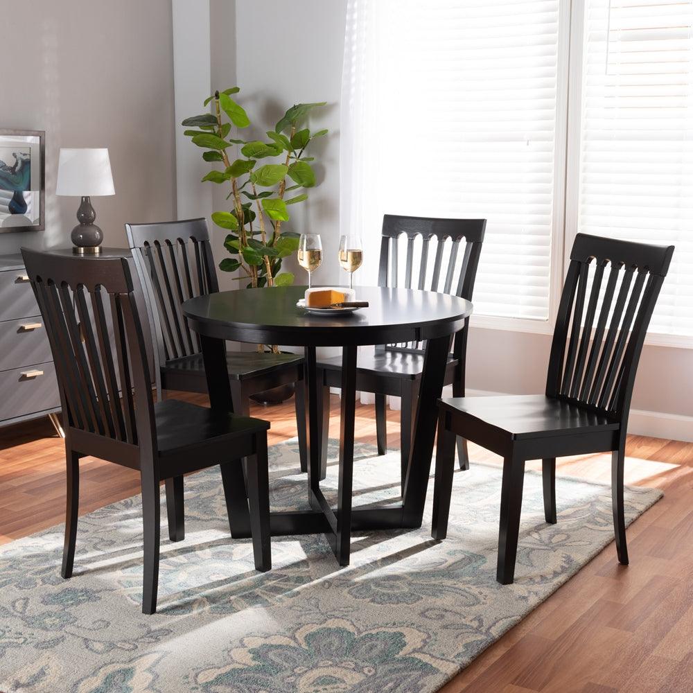 BAXTON STUDIO SASA MODERN AND CONTEMPORARY DARK BROWN FINISHED WOOD 5-PIECE DINING SET