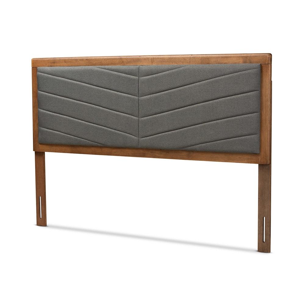 BAXTON STUDIO IDEN MODERN AND CONTEMPORARY DARK GREY FABRIC UPHOLSTERED AND WALNUT BROWN FINISHED WOOD QUEEN SIZE HEADBOARD