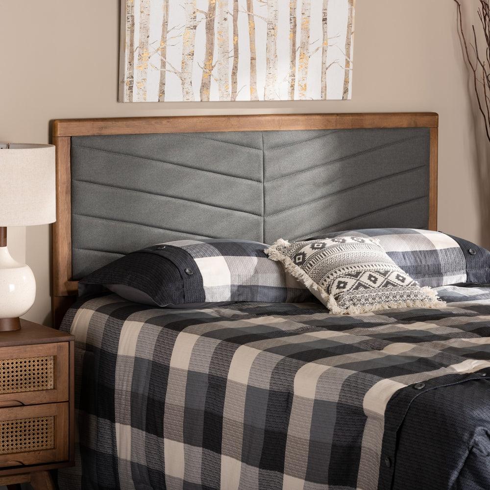 BAXTON STUDIO IDEN MODERN AND CONTEMPORARY DARK GREY FABRIC UPHOLSTERED AND WALNUT BROWN FINISHED WOOD KING SIZE HEADBOARD