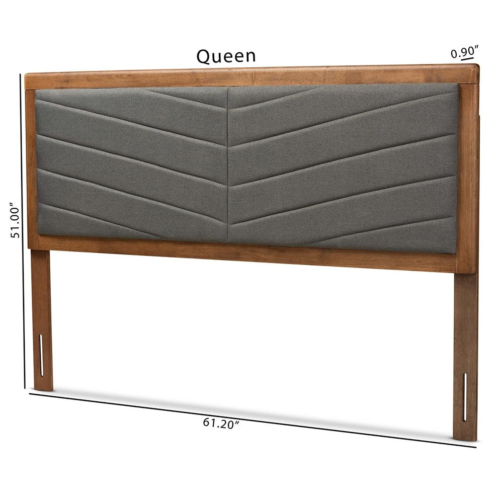 BAXTON STUDIO IDEN MODERN AND CONTEMPORARY DARK GREY FABRIC UPHOLSTERED AND WALNUT BROWN FINISHED WOOD QUEEN SIZE HEADBOARD