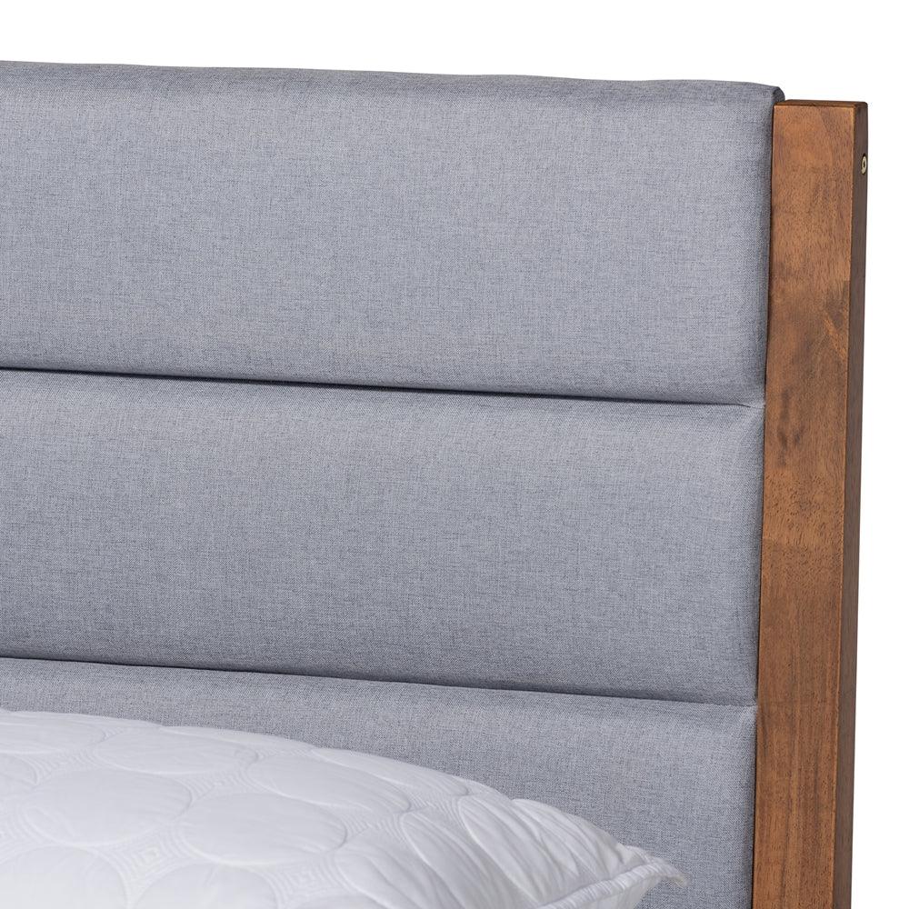 BAXTON STUDIO JARLAN MODERN AND CONTEMPORARY TRANSITIONAL GREY FABRIC UPHOLSTERED AND WALNUT BROWN FINISHED WOOD FULL SIZE PLATFORM BED