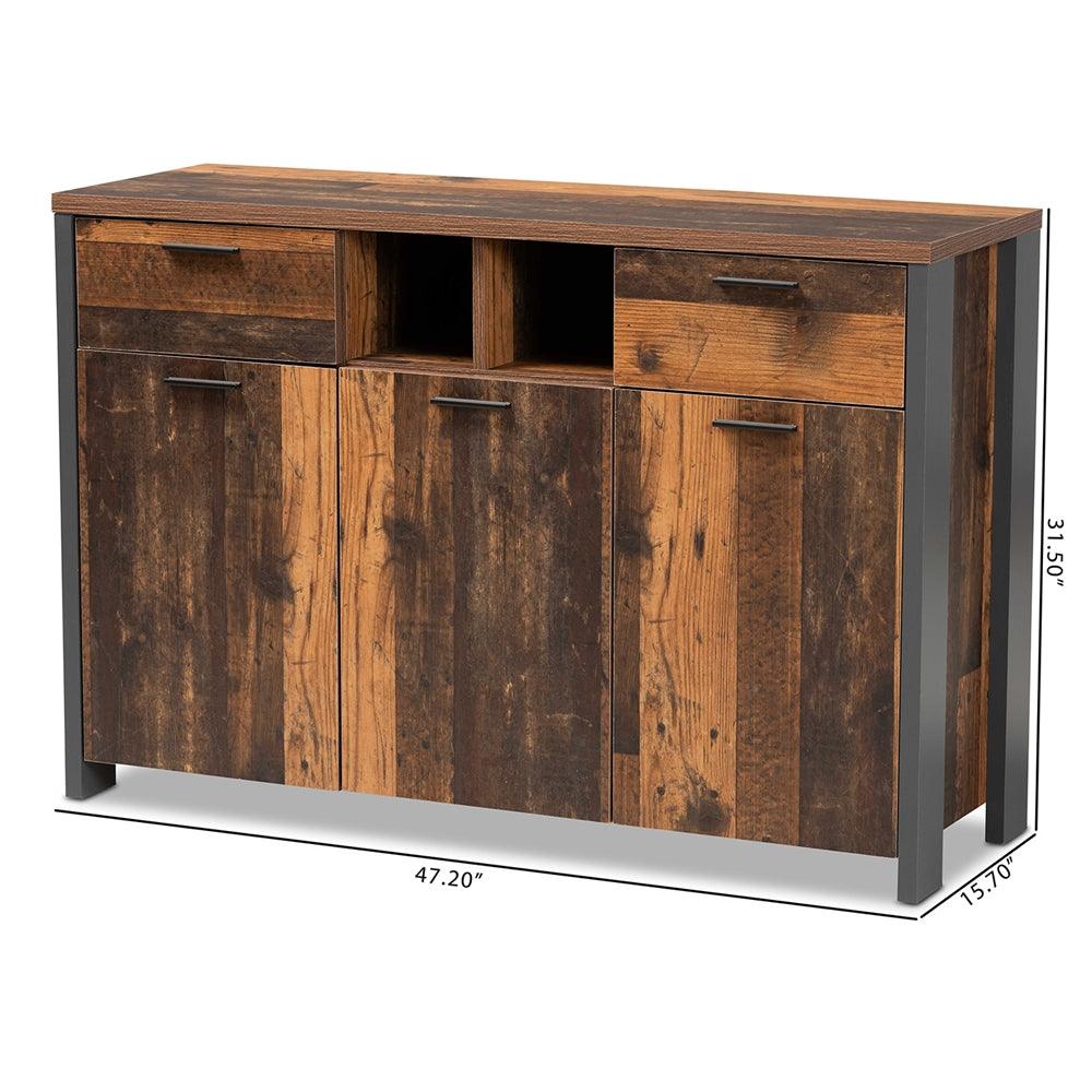 BAXTON STUDIO RANGER MID-CENTURY MODERN RUSTIC BROWN FINISHED WOOD AND GREY METAL 2-DOOR SIDEBOARD BUFFET