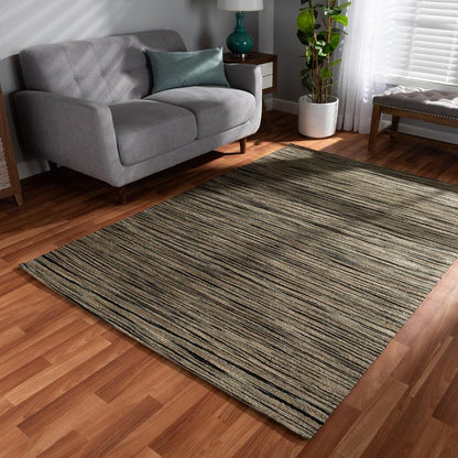 BAXTON STUDIO SHIRO MODERN AND CONTEMPORARY BEIGE AND BLACK HANDWOVEN HEMP AREA RUG