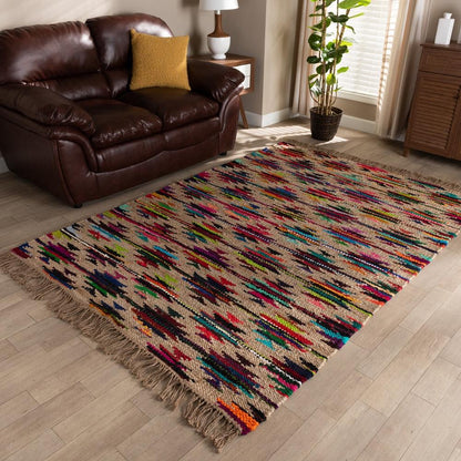 BAXTON STUDIO ZURICH MODERN AND CONTEMPORARY MULTI-COLORED HANDWOVEN HEMP BLEND AREA RUG