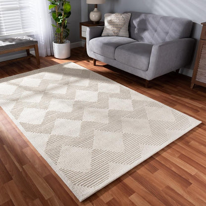 BAXTON STUDIO SOVANNA MODERN AND CONTEMPORARY IVORY HAND-TUFTED WOOL AREA RUG