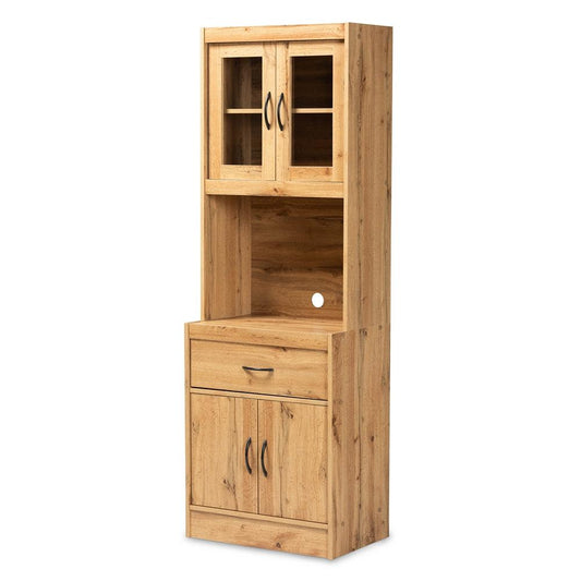 BAXTON STUDIO LAURANA MODERN AND CONTEMPORARY OAK BROWN FINISHED WOOD KITCHEN CABINET AND HUTCH