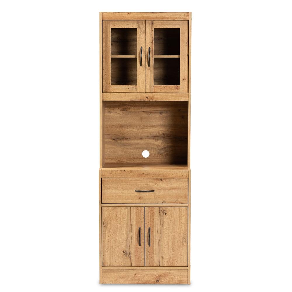 BAXTON STUDIO LAURANA MODERN AND CONTEMPORARY OAK BROWN FINISHED WOOD KITCHEN CABINET AND HUTCH