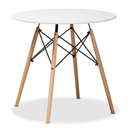 BAXTON STUDIO VAREN MODERN AND CONTEMPORARY WHITE FINISHED POLYPROPYLENE PLASTIC AND OAK BROWN FINISHED WOOD DINING TABLE