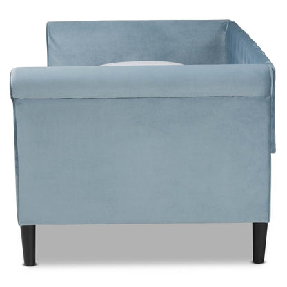 Baxton Studio Cora Modern and Contemporary Light Blue Velvet Fabric Upholstered and Dark Brown Finished Wood Twin Size Daybed