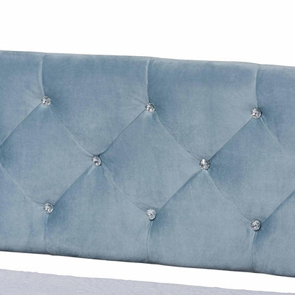 Baxton Studio Cora Modern and Contemporary Light Blue Velvet Fabric Upholstered and Dark Brown Finished Wood Twin Size Daybed