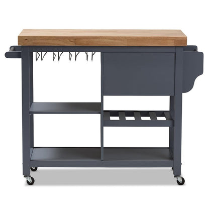 BAXTON STUDIO SUNDERLAND COASTAL AND FARMHOUSE GREY WOOD KITCHEN CART