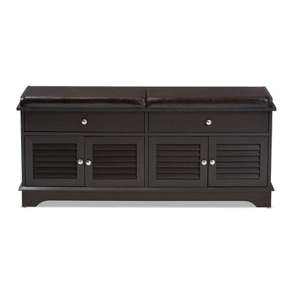 BAXTON STUDIO LEO MODERN AND CONTEMPORARY DARK BROWN WOOD 2-DRAWER SHOE STORAGE BENCH