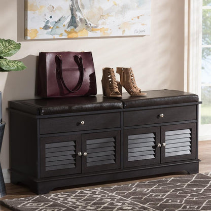 BAXTON STUDIO LEO MODERN AND CONTEMPORARY DARK BROWN WOOD 2-DRAWER SHOE STORAGE BENCH