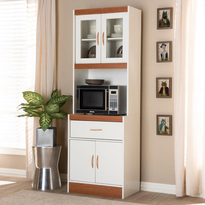 BAXTON STUDIO LAURANA MODERN AND CONTEMPORARY WHITE AND CHERRY FINISHED KITCHEN CABINET AND HUTCH