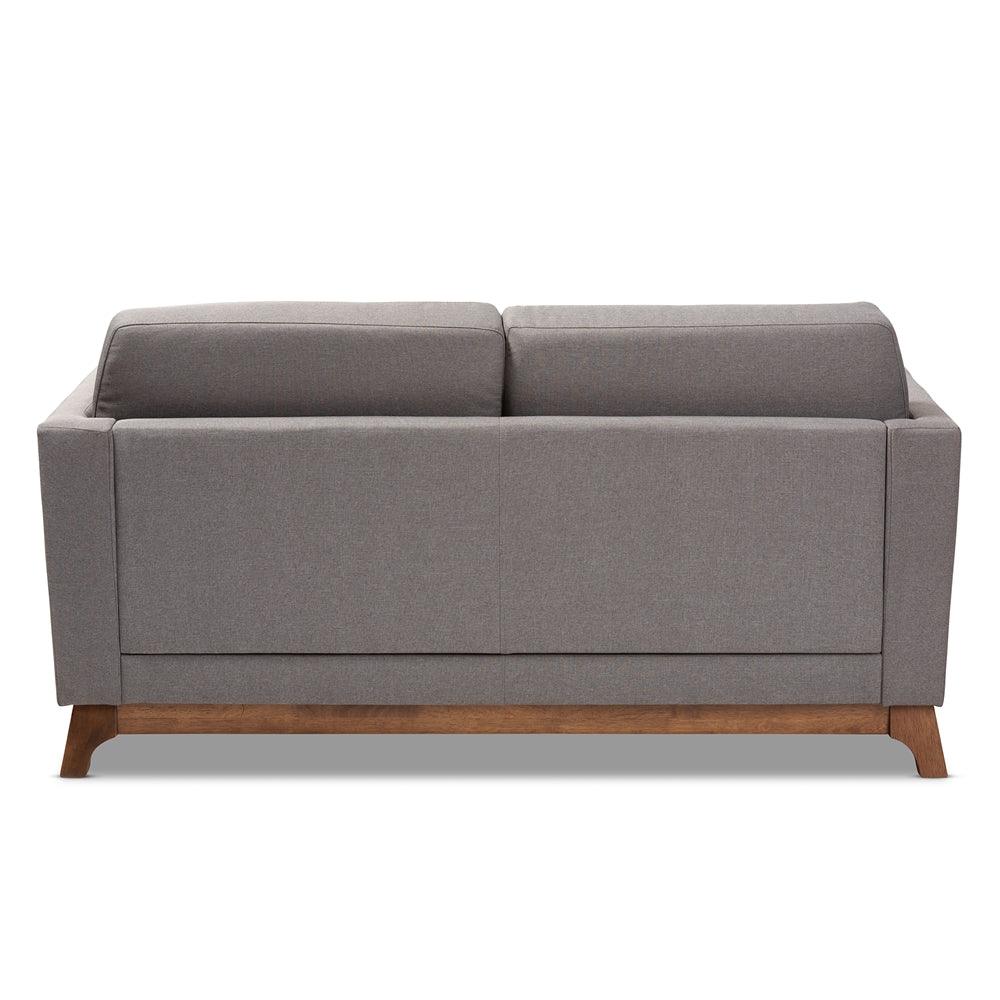 BAXTON STUDIO SAVA MID-CENTURY MODERN GREY FABRIC UPHOLSTERED WALNUT WOOD 2-SEATER LOVESEAT