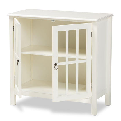 BAXTON STUDIO KENDALL CLASSIC AND TRADITIONAL WHITE FINISHED WOOD AND GLASS KITCHEN STORAGE CABINET