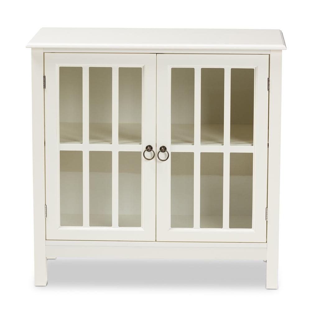 BAXTON STUDIO KENDALL CLASSIC AND TRADITIONAL WHITE FINISHED WOOD AND GLASS KITCHEN STORAGE CABINET