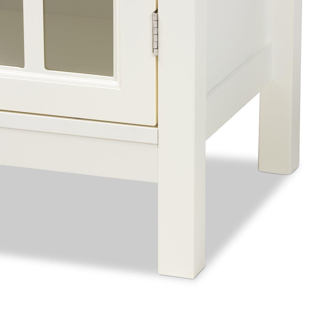 BAXTON STUDIO KENDALL CLASSIC AND TRADITIONAL WHITE FINISHED WOOD AND GLASS KITCHEN STORAGE CABINET