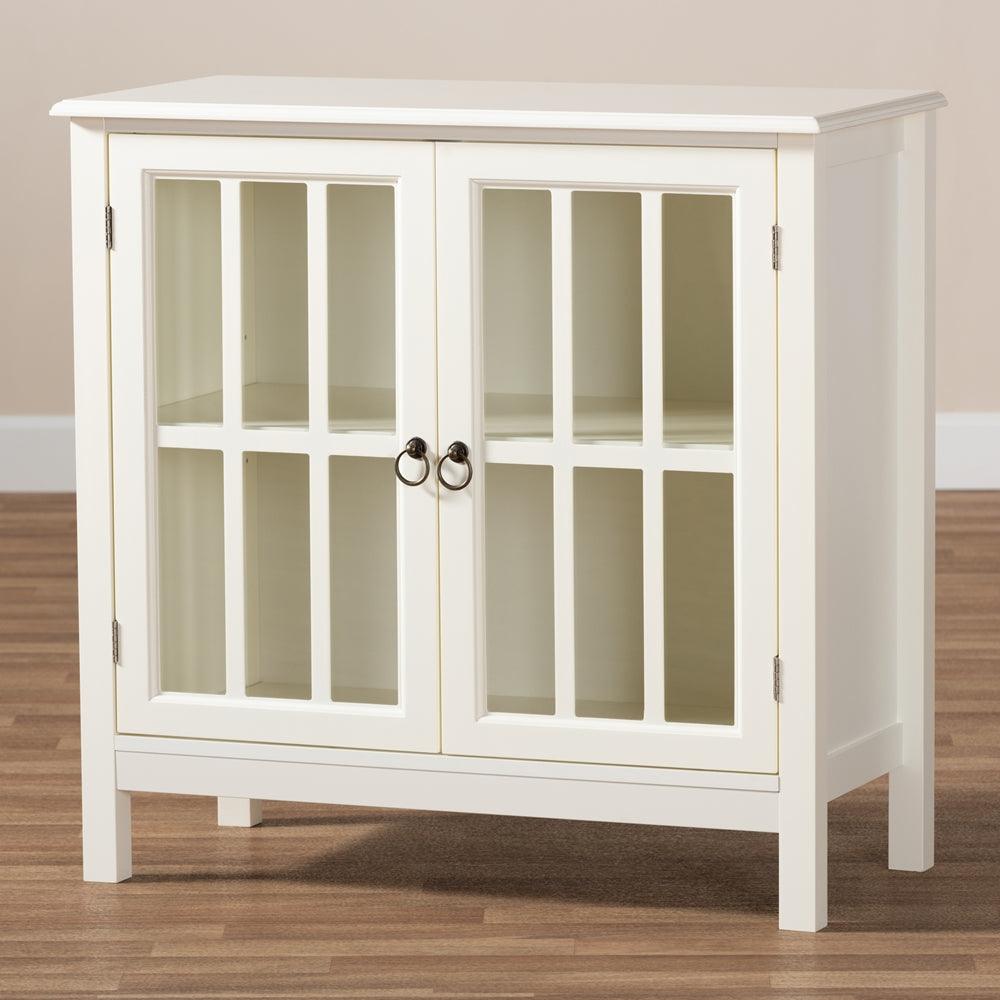 BAXTON STUDIO KENDALL CLASSIC AND TRADITIONAL WHITE FINISHED WOOD AND GLASS KITCHEN STORAGE CABINET