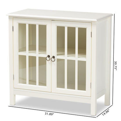 BAXTON STUDIO KENDALL CLASSIC AND TRADITIONAL WHITE FINISHED WOOD AND GLASS KITCHEN STORAGE CABINET