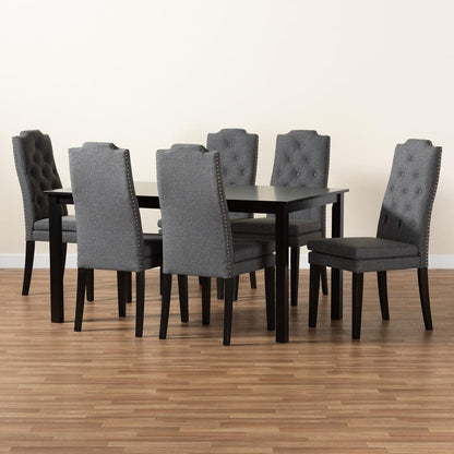 BAXTON STUDIO DYLIN MODERN AND CONTEMPORARY DARK GREY FABRIC UPHOLSTERED AND DARK BROWN FINISHED WOOD 7-PIECE DINING SET