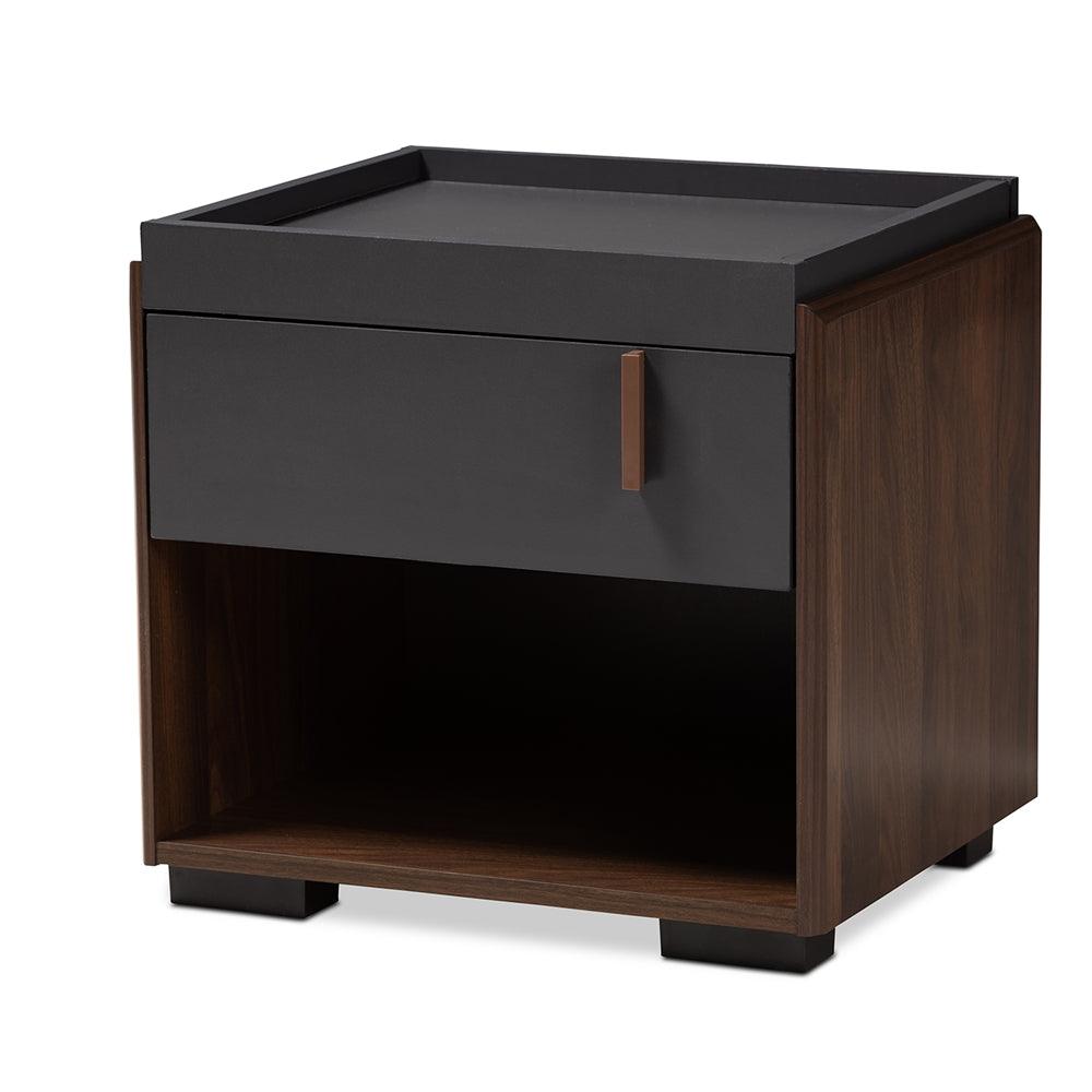 BAXTON STUDIO RIKKE MODERN AND CONTEMPORARY TWO-TONE GRAY AND WALNUT FINISHED WOOD 1-DRAWER NIGHTSTAND