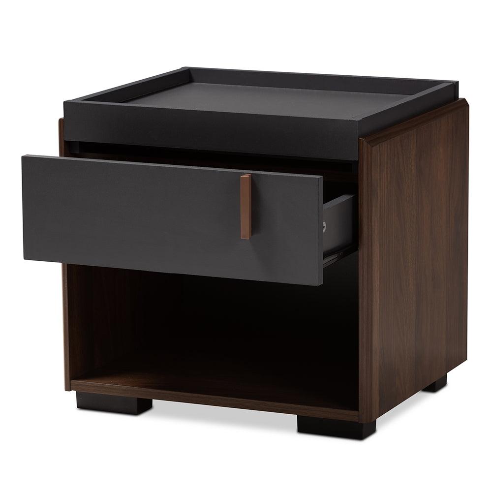 BAXTON STUDIO RIKKE MODERN AND CONTEMPORARY TWO-TONE GRAY AND WALNUT FINISHED WOOD 1-DRAWER NIGHTSTAND