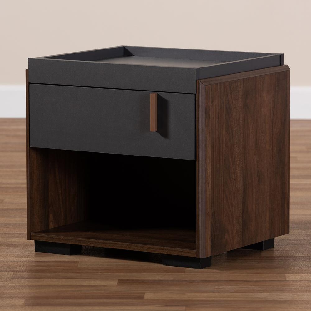 BAXTON STUDIO RIKKE MODERN AND CONTEMPORARY TWO-TONE GRAY AND WALNUT FINISHED WOOD 1-DRAWER NIGHTSTAND