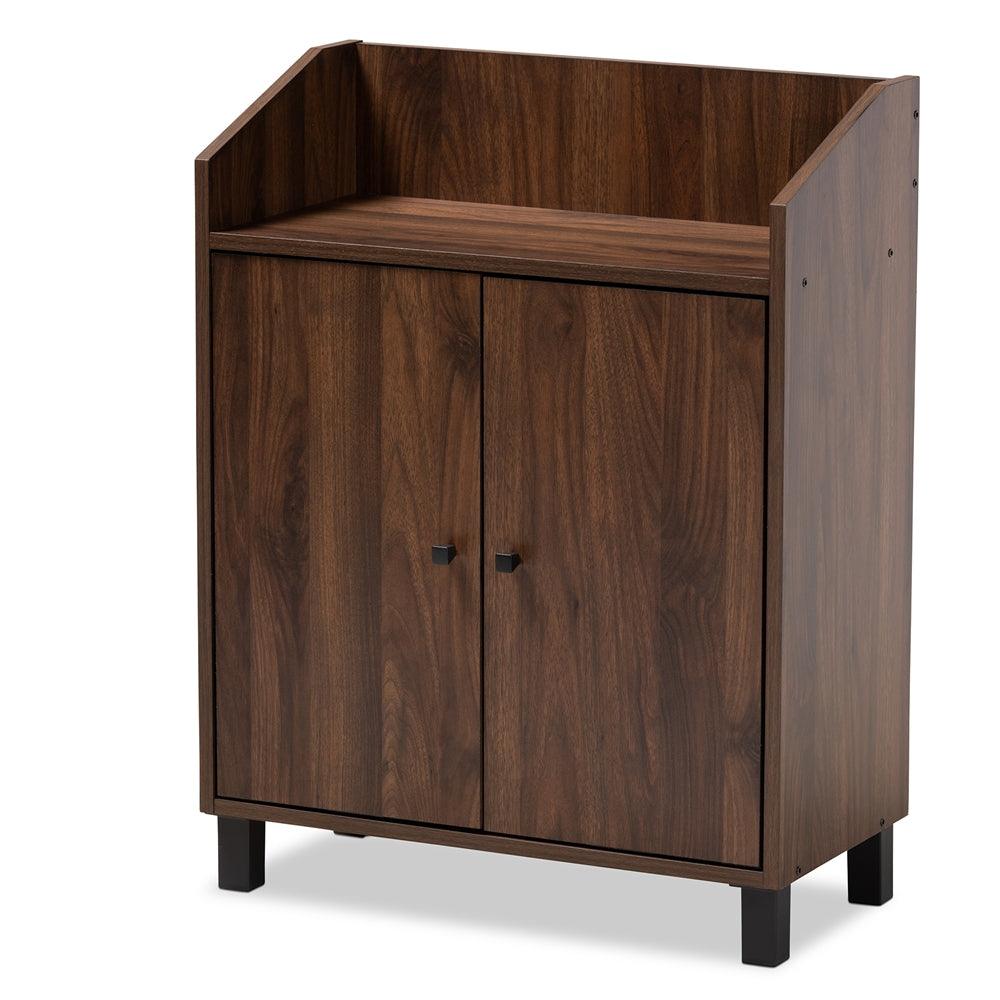 BAXTON STUDIO ROSSIN MODERN AND CONTEMPORARY WALNUT BROWN FINISHED 2-DOOR WOOD ENTRYWAY SHOE STORAGE CABINET WITH OPEN SHELF