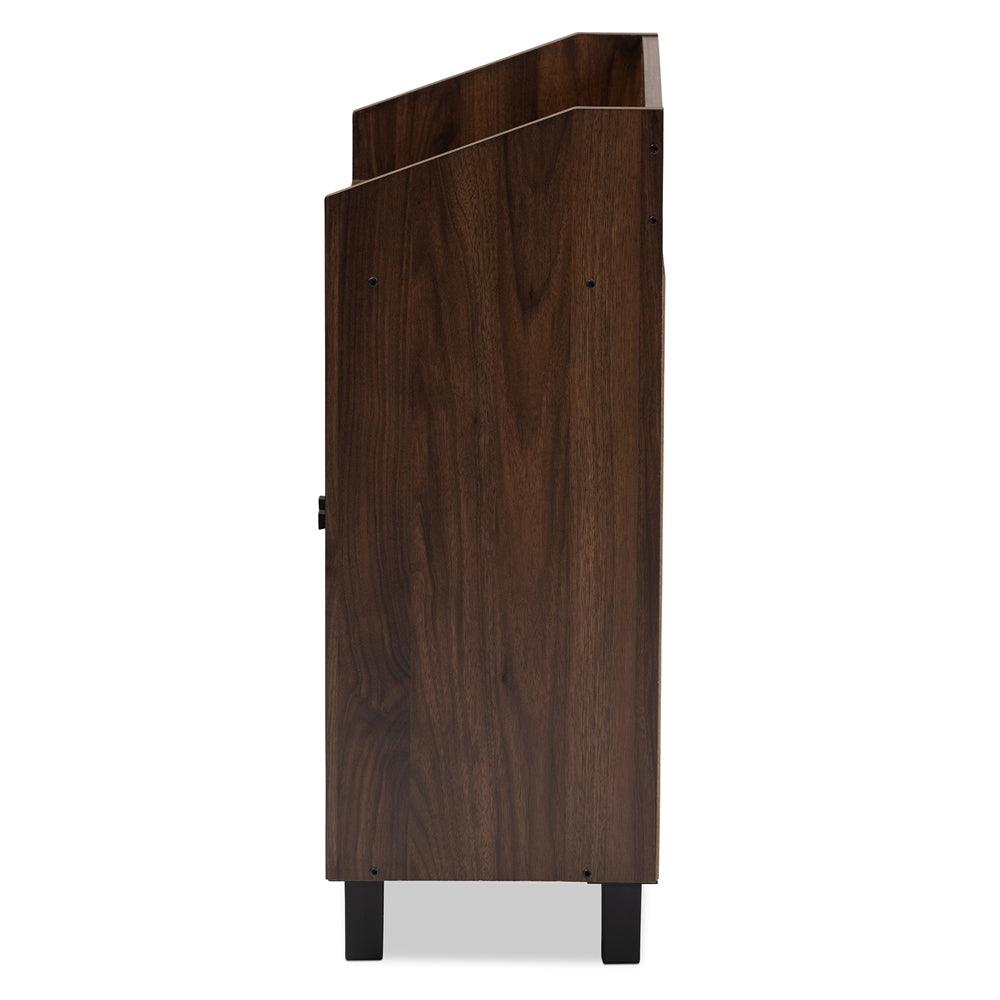 BAXTON STUDIO ROSSIN MODERN AND CONTEMPORARY WALNUT BROWN FINISHED 2-DOOR WOOD ENTRYWAY SHOE STORAGE CABINET WITH OPEN SHELF