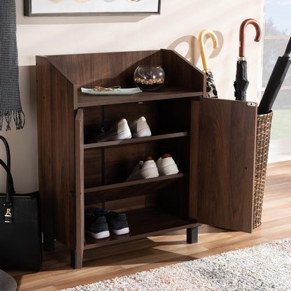 BAXTON STUDIO ROSSIN MODERN AND CONTEMPORARY WALNUT BROWN FINISHED 2-DOOR WOOD ENTRYWAY SHOE STORAGE CABINET WITH OPEN SHELF