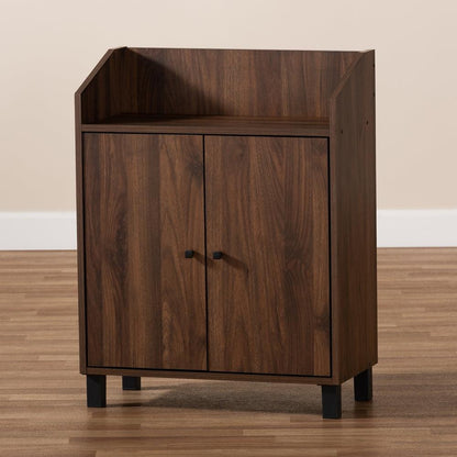 BAXTON STUDIO ROSSIN MODERN AND CONTEMPORARY WALNUT BROWN FINISHED 2-DOOR WOOD ENTRYWAY SHOE STORAGE CABINET WITH OPEN SHELF