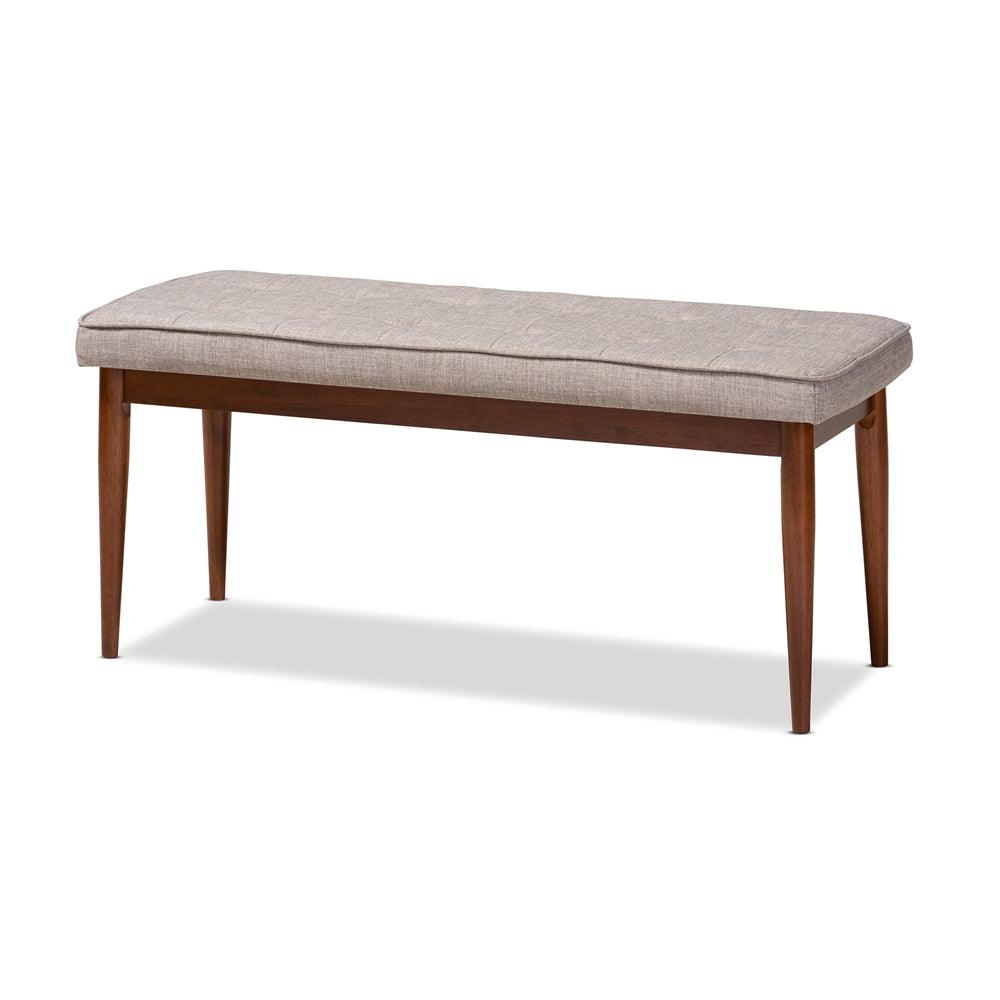 BAXTON STUDIO ITAMI MID-CENTURY MODERN LIGHT GREY FABRIC UPHOLSTERED MEDIUM OAK FINISHED WOOD DINING BENCH