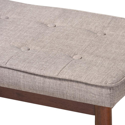 BAXTON STUDIO ITAMI MID-CENTURY MODERN LIGHT GREY FABRIC UPHOLSTERED MEDIUM OAK FINISHED WOOD DINING BENCH