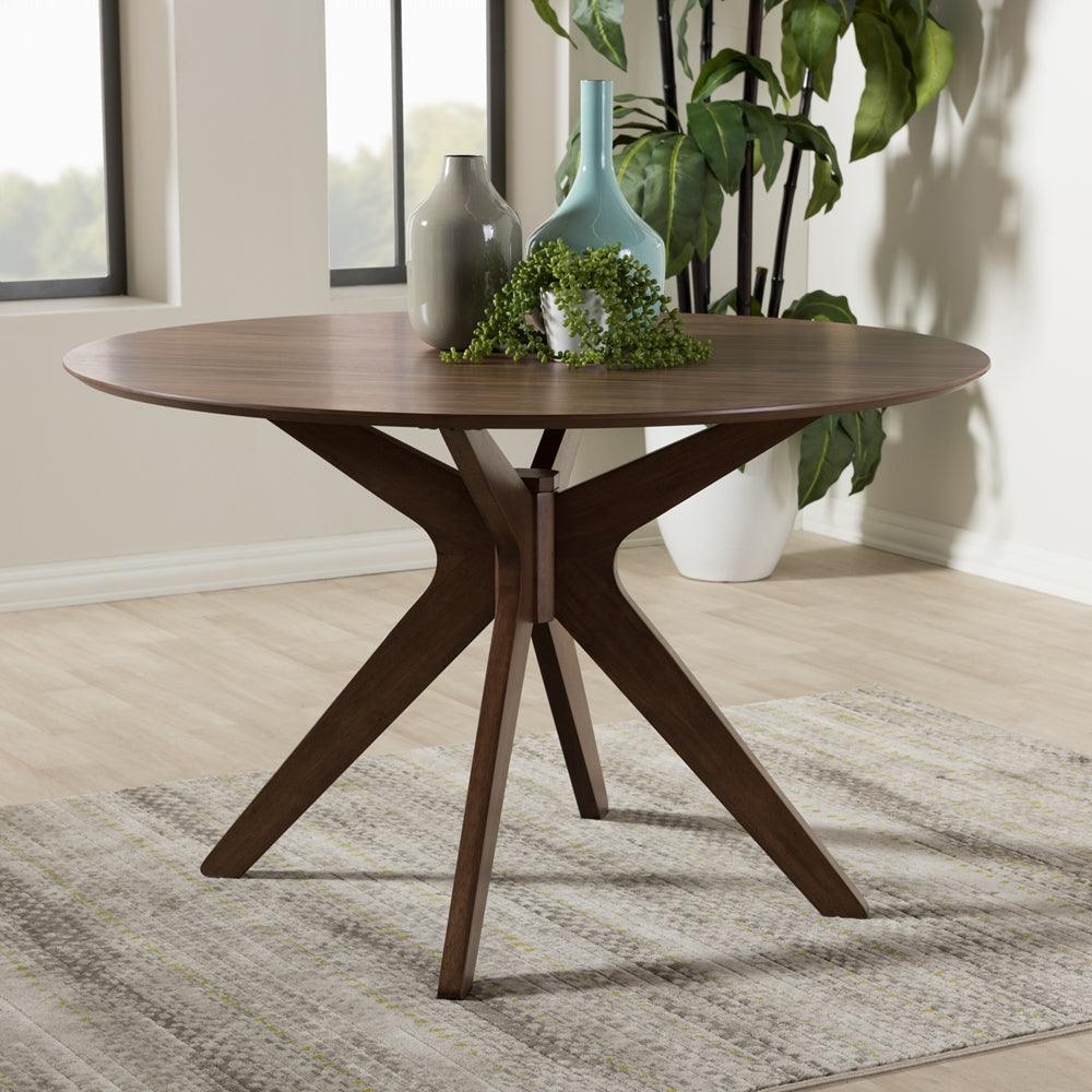 BAXTON STUDIO MONTE MID-CENTURY MODERN WALNUT WOOD 47-INCH ROUND DINING TABLE