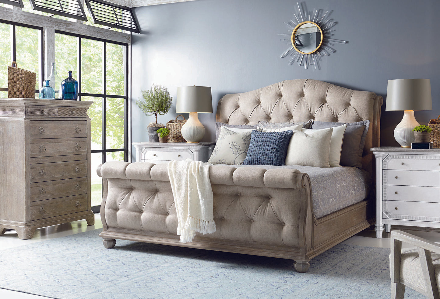 Summer Creek Shoals Queen Upholstered Tufted Sleigh Bed