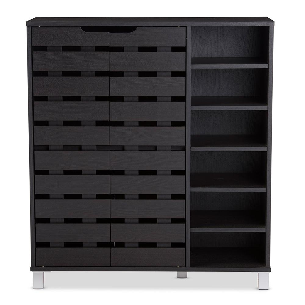 BAXTON STUDIO SHIRLEY MODERN AND CONTEMPORARY DARK BROWN WOOD 2-DOOR SHOE CABINET WITH OPEN SHELVES