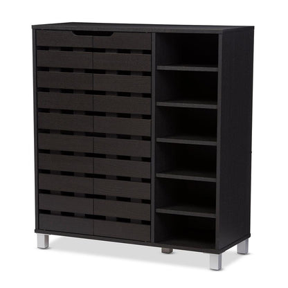 BAXTON STUDIO SHIRLEY MODERN AND CONTEMPORARY DARK BROWN WOOD 2-DOOR SHOE CABINET WITH OPEN SHELVES