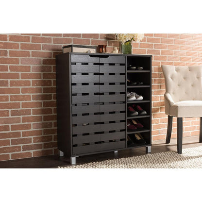 BAXTON STUDIO SHIRLEY MODERN AND CONTEMPORARY DARK BROWN WOOD 2-DOOR SHOE CABINET WITH OPEN SHELVES