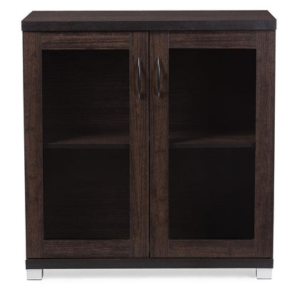 BAXTON STUDIO ZENTRA MODERN AND CONTEMPORARY DARK BROWN SIDEBOARD STORAGE CABINET WITH GLASS DOORS